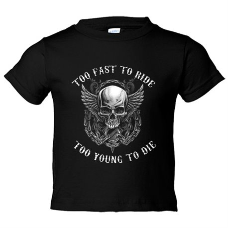 Camiseta niño para moteros Calavera Too Fast To Ride Too Young To Die