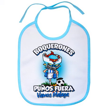 Babero frase boquerones puños fuera parodia robot de los 80 para nostálgicos futboleros del Málaga