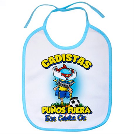 Babero frase cadistas puños fuera parodia robot de los 80 para nostálgicos futboleros de Cádiz