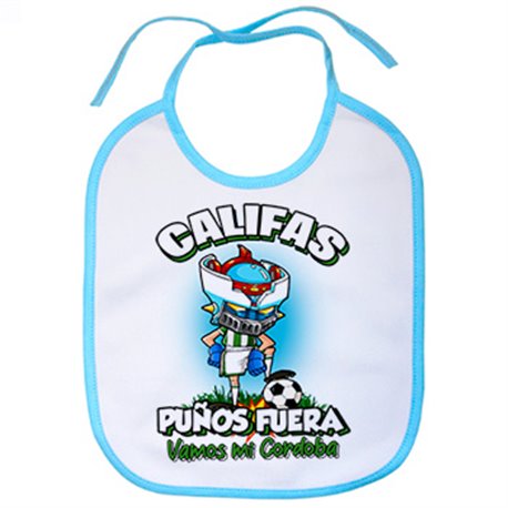 Babero frase califas puños fuera parodia robot de los 80 para nostálgicos futboleros de Córdoba