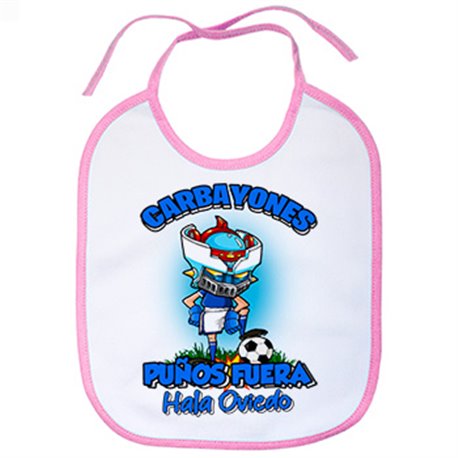 Babero frase carbayones puños fuera parodia robot de los 80 para nostálgicos futboleros de Oviedo