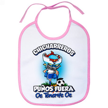 Babero frase chicharreros puños fuera parodia robot de los 80 para nostálgicos futboleros de Tenerife