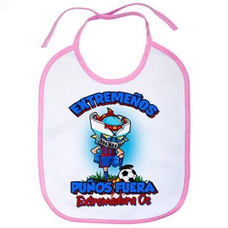 Babero frase extremeños puños fuera parodia robot de los 80 para nostálgicos futboleros de Extremadura