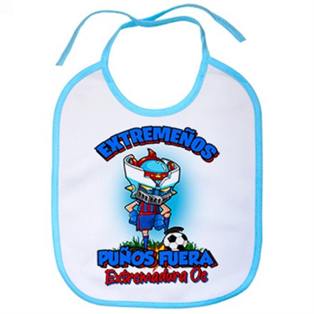 Babero frase extremeños puños fuera parodia robot de los 80 para nostálgicos futboleros de Extremadura
