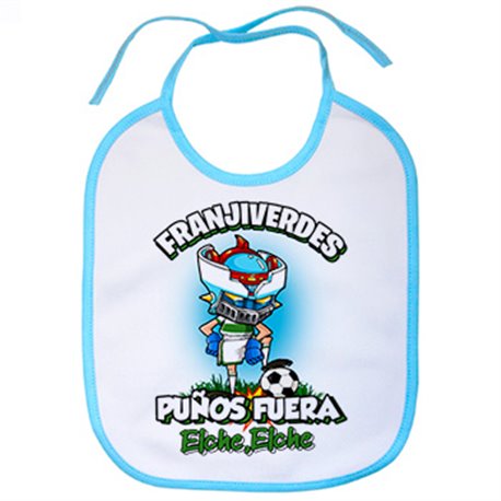 Babero frase franjiverdes puños fuera parodia robot de los 80 para nostálgicos futboleros de Elche