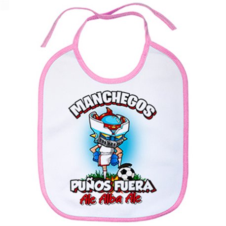 Babero frase manchegos puños fuera parodia robot de los 80 para nostálgicos futboleros de Albacete