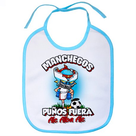 Babero frase manchegos puños fuera parodia robot de los 80 para nostálgicos futboleros de Albacete