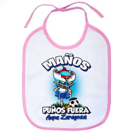 Babero frase maños puños fuera parodia robot de los 80 para nostálgicos futboleros de Zaragoza