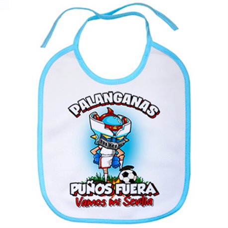 Babero frase palanganas puños fuera parodia robot de los 80 para nostálgicos futboleros de Sevilla