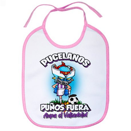 Babero frase pucelanos puños fuera parodia robot de los 80 para nostálgicos futboleros de Valladolid