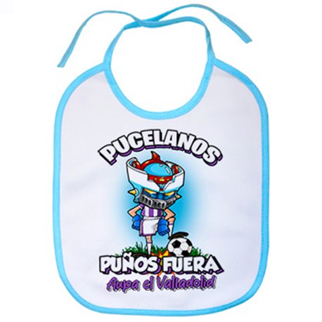 Babero frase pucelanos puños fuera parodia robot de los 80 para nostálgicos futboleros de Valladolid