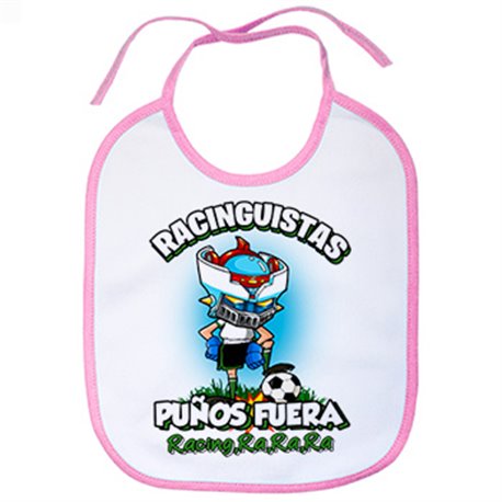 Babero frase racinguistas puños fuera parodia robot de los 80 para nostálgicos futboleros del Racing