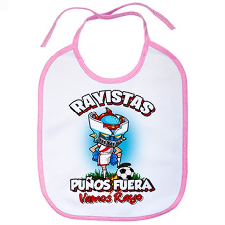 Babero frase rayistas puños fuera parodia robot de los 80 para nostálgicos futboleros del Rayo