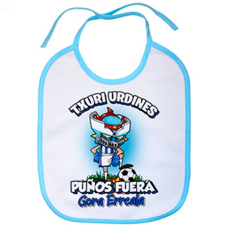 Babero frase txuri urdines puños fuera parodia robot de los 80 para nostálgicos futboleros