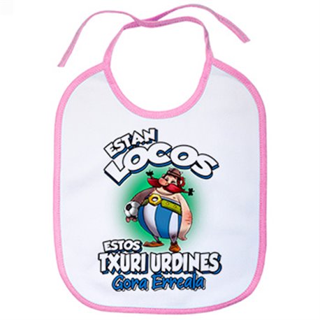 Babero parodia de Obelis para txuri urdines aficionados al fútbol