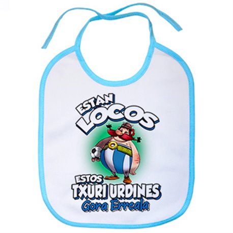 Babero parodia de Obelis para txuri urdines aficionados al fútbol