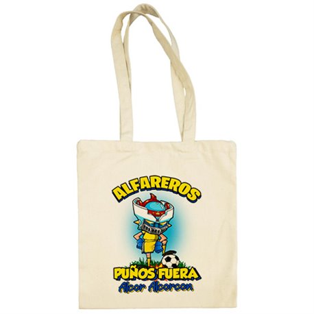Bolsa de tela frase alfareros puños fuera parodia robot de los 80 para nostálgicos futboleros de Alcorcón
