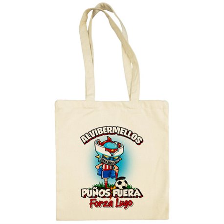 Bolsa de tela frase alvibermellos puños fuera parodia robot de los 80 para nostálgicos futboleros de Lugo