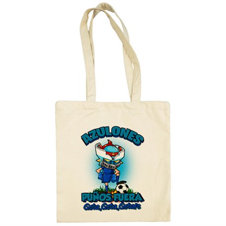 Bolsa de tela frase azulones puños fuera parodia robot de los 80 para nostálgicos futboleros de Getafe
