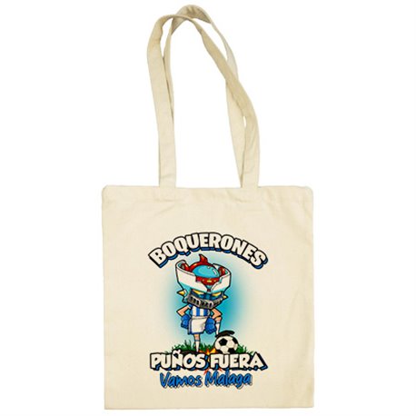 Bolsa de tela frase boquerones puños fuera parodia robot de los 80 para nostálgicos futboleros del Málaga