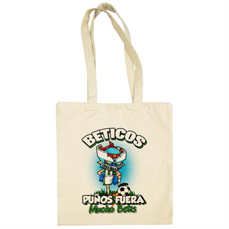 Bolsa de tela frase béticos puños fuera parodia robot de los 80 para nostálgicos futboleros del Betis
