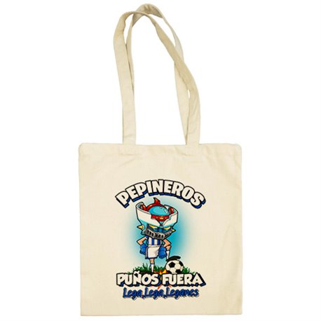 Bolsa de tela frase pepineros puños fuera parodia robot de los 80 para nostálgicos futboleros de Leganés