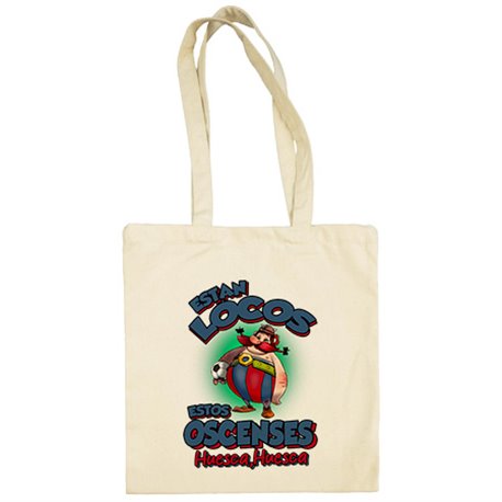 Bolsa de tela parodia de Obelis para aficionados al fútbol de Huesca