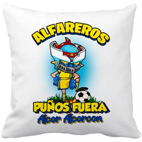 Cojín con relleno frase alfareros puños fuera parodia robot de los 80 para nostálgicos futboleros de Alcorcón