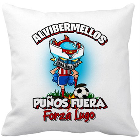 Cojín con relleno frase alvibermellos puños fuera parodia robot de los 80 para nostálgicos futboleros de Lugo