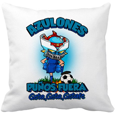 Cojín con relleno frase azulones puños fuera parodia robot de los 80 para nostálgicos futboleros de Getafe
