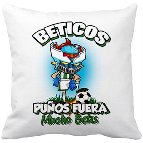 Cojín con relleno frase béticos puños fuera parodia robot de los 80 para nostálgicos futboleros del Betis