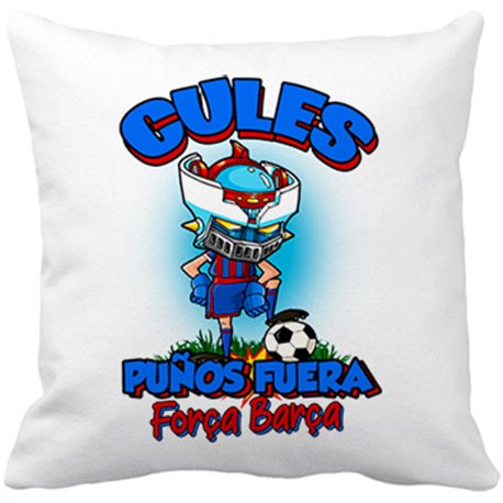 Cojín con relleno frase culés puños fuera parodia robot de los 80 para nostálgicos futboleros de Barcelona (DESACTIVAR)