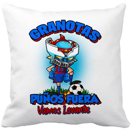 Cojín con relleno frase granotas puños fuera parodia robot de los 80 para nostálgicos futboleros de Levante