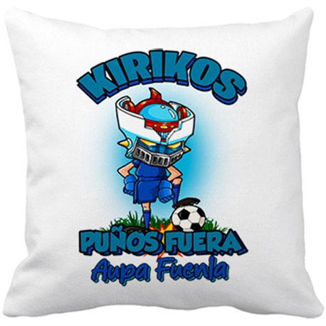 Cojín con relleno frase kirikos puños fuera parodia robot de los 80 para nostálgicos futboleros de Fuenlabrada