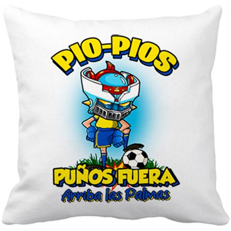 Cojín con relleno frase pio pios puños fuera parodia robot de los 80 para nostálgicos futboleros de Las Palmas