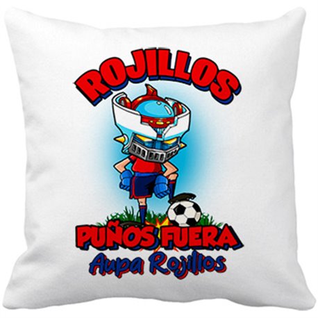 Cojín con relleno frase rojillos puños fuera parodia robot de los 80 para nostálgicos futboleros