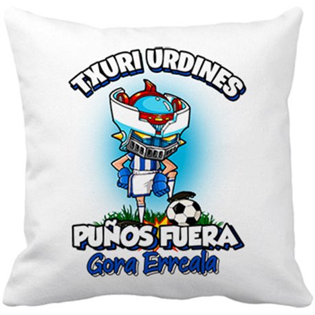 Cojín con relleno frase txuri urdines puños fuera parodia robot de los 80 para nostálgicos futboleros
