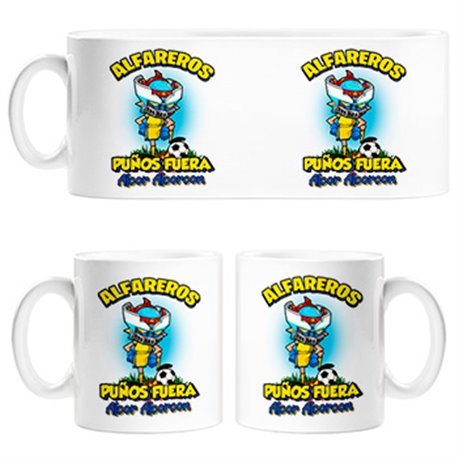 Taza frase alfareros puños fuera parodia robot de los 80 para nostálgicos futboleros de Alcorcón