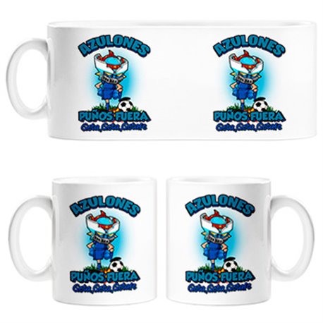 Taza frase azulones puños fuera parodia robot de los 80 para nostálgicos futboleros de Getafe