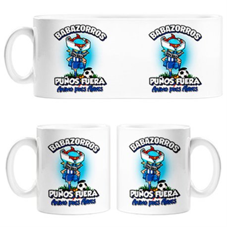 Taza frase babazorros puños fuera parodia robot de los 80 para nostálgicos futboleros