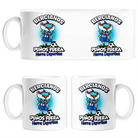 Taza frase bercianos puños fuera parodia robot de los 80 para nostálgicos futboleros de la deportiva