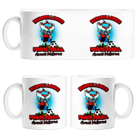 Taza frase Bermellones puños fuera parodia robot de los 80 para nostálgicos futboleros de Mallorca