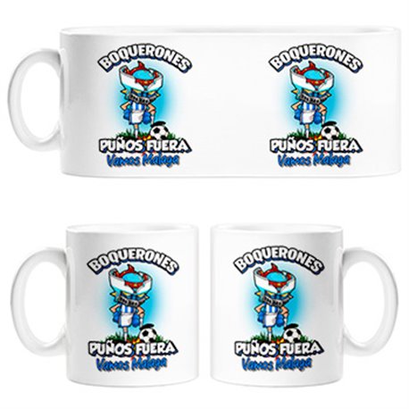 Taza frase boquerones puños fuera parodia robot de los 80 para nostálgicos futboleros del Málaga