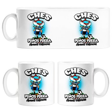 Taza frase ches puños fuera parodia robot de los 80 para nostálgicos futboleros de Valencia