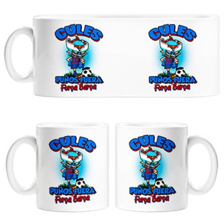 Taza frase culés puños fuera parodia robot de los 80 para nostálgicos futboleros de Barcelona (DESACTIVAR)