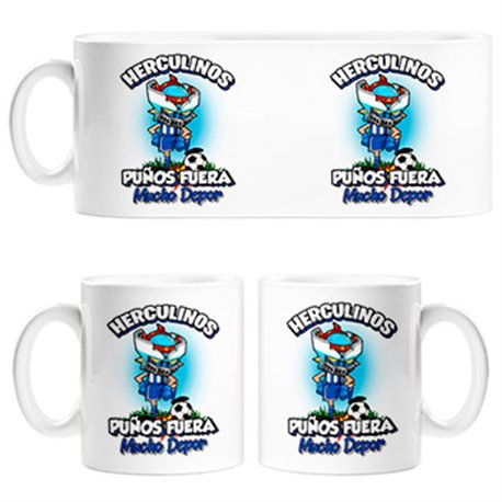 Taza frase Herculinos puños fuera parodia robot de los 80 para nostálgicos futboleros del Depor