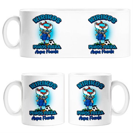 Taza frase kirikos puños fuera parodia robot de los 80 para nostálgicos futboleros de Fuenlabrada