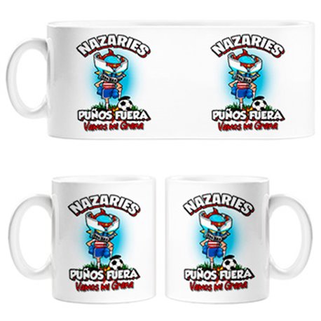 Taza frase nazaries puños fuera parodia robot de los 80 para nostálgicos futboleros de Granada