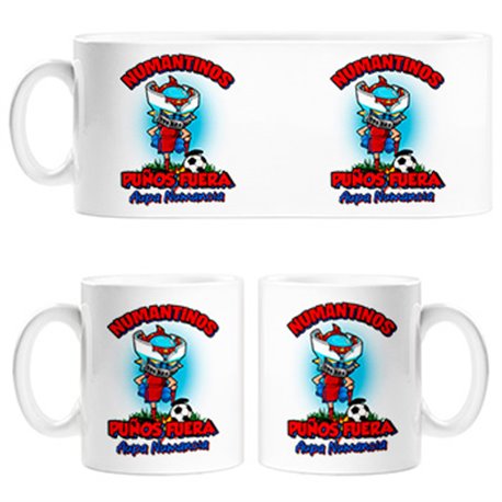 Taza frase numantinos puños fuera parodia robot de los 80 para nostálgicos futboleros