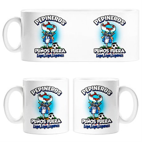 Taza frase pepineros puños fuera parodia robot de los 80 para nostálgicos futboleros de Leganés